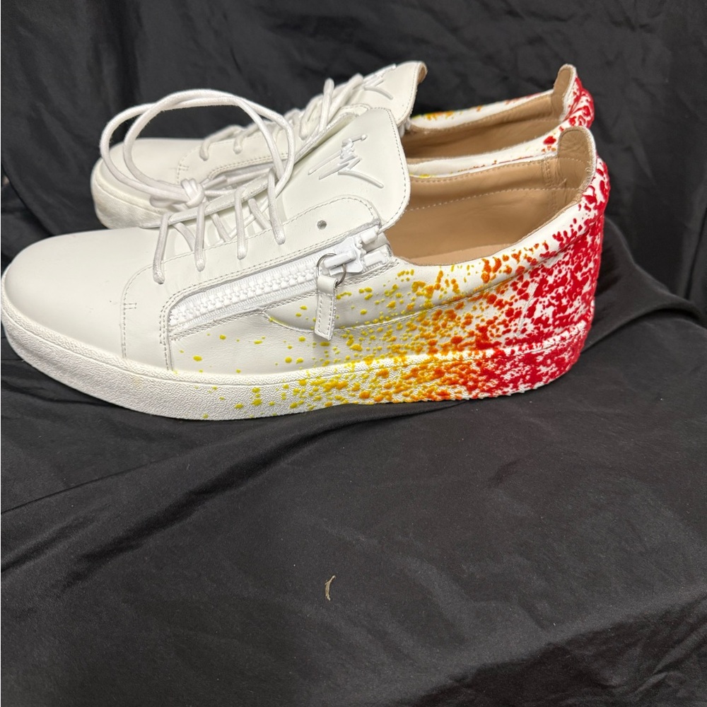 Giuseppe Zanotti White and Red Athletic Shoes with Artistic Flair